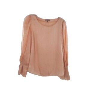 Tailored 100% Silk Minimalist Chic Blouse w/ Shirred Cuffs Office Wear Top Sz 8